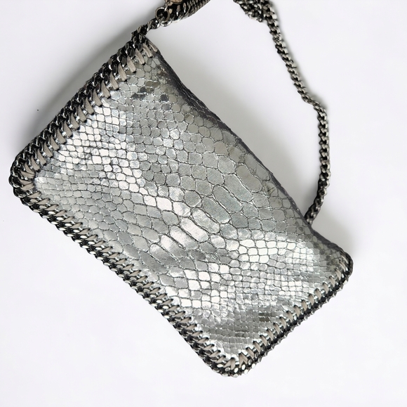 Stella McCartney Silver Metallic Eco Python Falabella Crossbody Bag - Picture 6 of 11